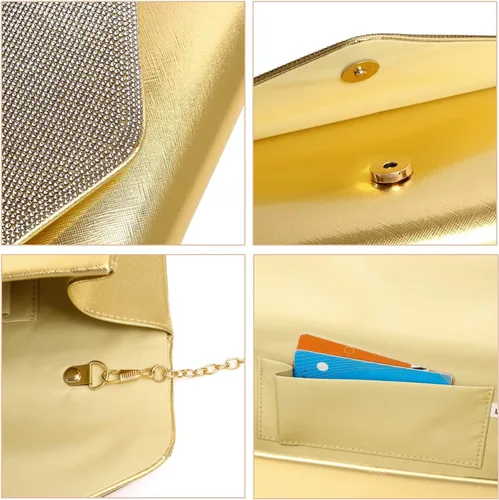 Vista 8 de Bolso de mano brillante para mujer, bolso de noche con cristales de estrás, bolso de noche con purpurina brillante para mujer, boda, fiesta, baile