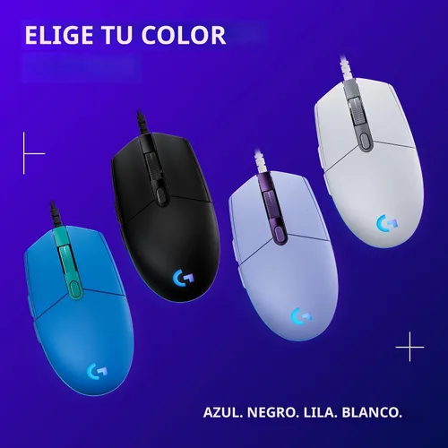 Vista 10 de Logitech G203 - Mouse para juegos con cable, 8,000 DPI, efecto óptico arcoíris LIGHTSYNC RGB, 6 botones programables, memoria integrada, mapeo