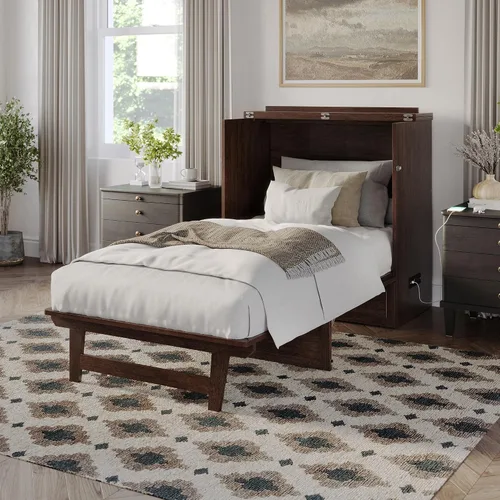 Vista 4 de AFI, Northfield Murphy Bed - Baúl de cama Twin XL con colchón de 6", cajón de almacenamiento y cargador USB integrado, ámbar quemado Amarillo ámbar