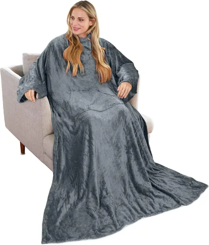 Vista 10 de Solaris Manta Vestible de Viaje con Mangas, 2 en 1, Manta de Almohada de Avión Plegable para Adultos, Mujeres y Hombres, Manta Corporal Suave