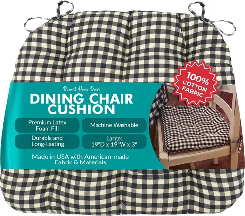 Vista 36 de Barnett Home Decor Ticking Stripe Berlin Blue - Almohadilla para silla de comedor con lazos, tamaño mediano 18, relleno de espuma de látex, lavable