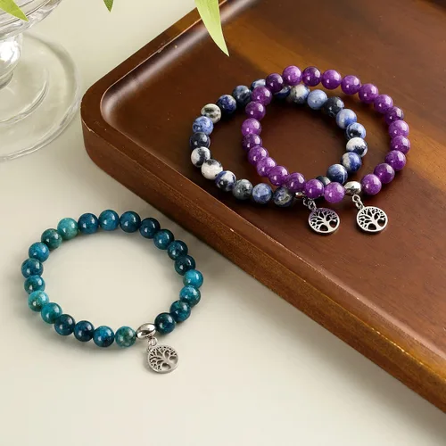Vista 2 de Hevont Regalos de árbol de la vida para mujeres, pulseras de relajación curativas de piedra natural de 0.315 pulgadas (0.315 in), piedras de cristal