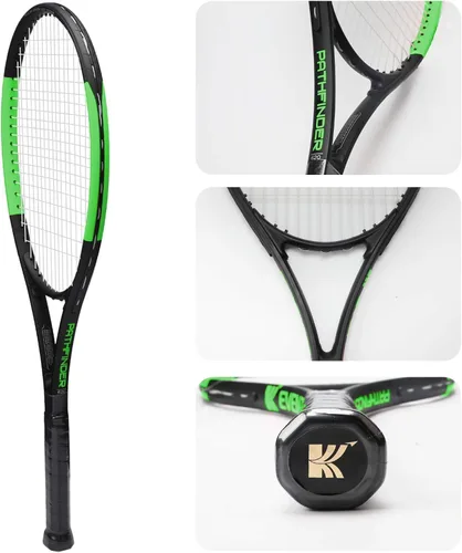 Vista 4 de KEVENZ Raqueta de tenis para adultos, raqueta de tenis de fibra de carbono con bolsa de transporte, peso ligero y resistente a los golpes Negro