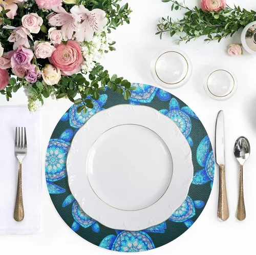 Vista 5 de Sea Turtles Mandala Blue PVC Plate Mat, Washable Placemat Heat Resistant for Kitchen one sizex1