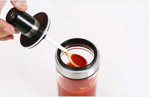 Vista 6 de TENTA KITCHEN 3 tarros de especias de vidrio de borosilicato alto para condimentos, tarro de condimentos, diseño de cuchara combinada y tapa, grado