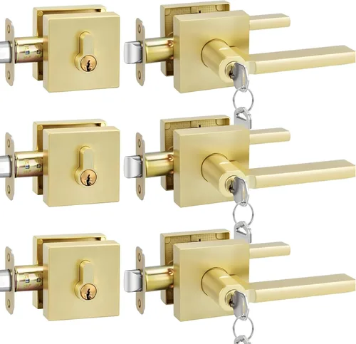 Vista 11 de Goldenwarm Manijas de puerta de oro cepillado para interiores, manijas
