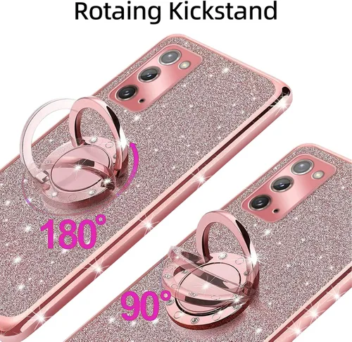Vista 3 de Funda para Note 20, Galaxy Note 20 para mujer, con purpurina, suave, transparente, TPU de lujo, bonita funda protectora con correa de soporte