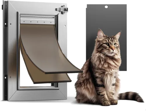 Vista 8 de Puerta para perro de aluminio, resistente a la corrosión, puerta grande para perros para puertas exteriores, puerta para perros con 2 solapas