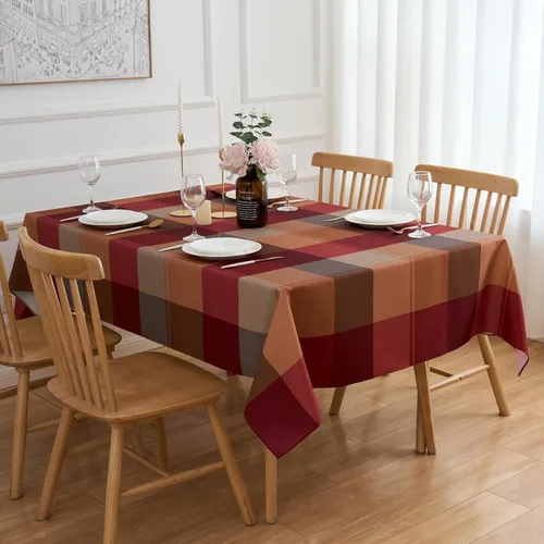 Vista 16 de Mantel Redondo de 60 Pulgadas Rojo Marrón a Cuadros de Cosecha - Mantel de Poliéster de Invierno a Cuadros Gingham de Navidad Cubierta de Mesa
