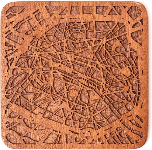 Vista 164 de Posavasos Amsterdam Map by O3 Design Studio, 1 pieza, posavasos de madera Sapele con mapa de la ciudad, hecho a mano, varias ciudades opcionales