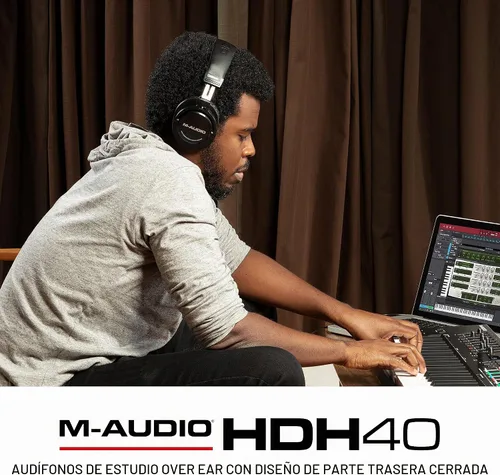 Vista 9 de M-AUDIO HDH40 - Auriculares de estudio sobre la oreja con diseño de parte trasera cerrada, diadema flexible y cable de 2.7m para monitoreo