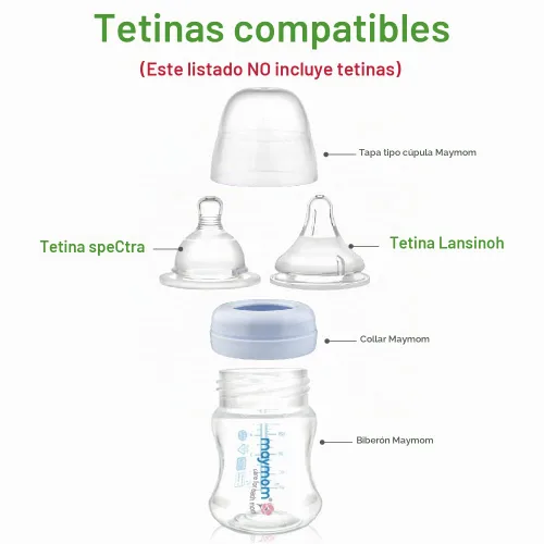 Vista 4 de Maymom Botella de recolección de leche de boca ancha con tapa de cúpula, parte superior de botella, disco SureSeal; compatible con botellas Spectra