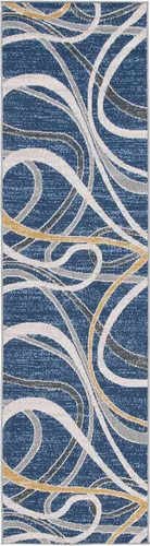Vista 3 de SAFAVIEH Odyssey Collection - Alfombra de pasillo de 2 pies 2 pulgadas x 8 pies, marfil azul y dorado, diseño abstracto moderno, ideal para zonas