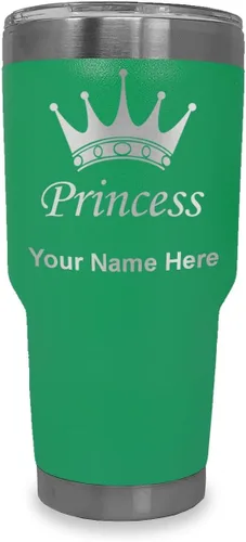 Vista 21 de LaserGram Vaso aislado al vacío de 20 onzas, corona de princesa, grabado personalizado incluido (negro)