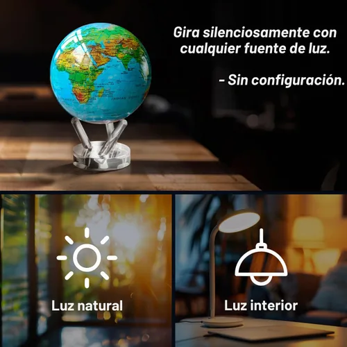 Vista 4 de Globo terráqueo Mova, azul con relieve de 4,5 pulgadas solar powered globe, no batteries or cords, gift for geography lovers, premium kinetic