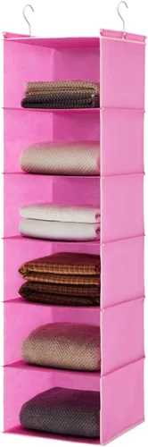 Vista 15 de MAX Houser Organizador colgante de armario de 6 niveles, estante colgante de tela con 2 ganchos resistentes para almacenamiento, plegable (beige)