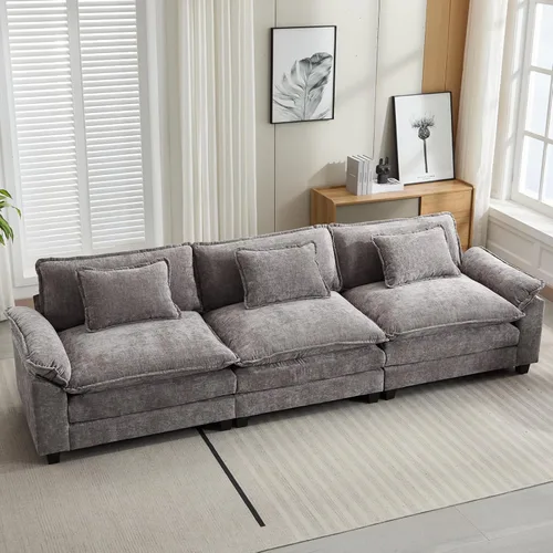 Vista 90 de Oprisen Sofá Seccional Modular, Cómodo Cloud Couch Sofá Seccional, Sofá Cama de Chenilla con Asiento Profundo con Almohadas Decorativas para Sala