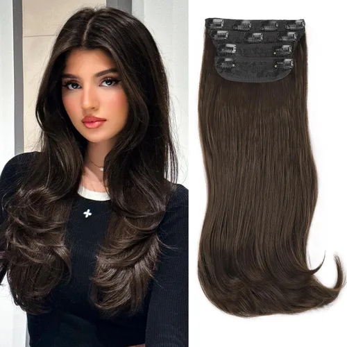 Vista 16 de FREEMEIGE 4 piezas de extensiones de cabello con clip, extensiones de cabello largas y gruesas con capas rectas de 20 pulgadas, extensiones