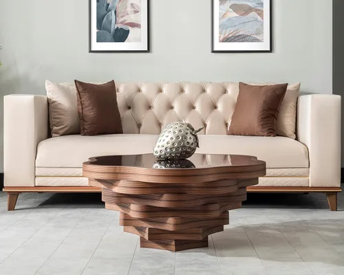 Vista 3 de by Papella Design, Mesas de centro de nogal natural Veener para sala de estar, mesa rústica, mesa de centro para sala, mesa central, mesa de Marrón