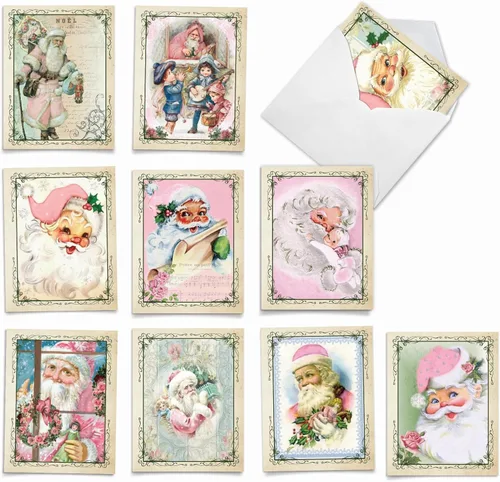 Vista 9 de The Best Card Company - 10 tarjetas navideñas de Santa con sobres - Juego surtido en caja, tarjetas navideñas para niños (4 x 5.12 pulgadas) - Pies
