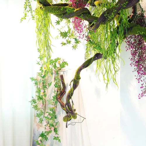 Vista 5 de Ramas de árbol artificiales suaves de espuma EVA mediana de 70.86", ramitas de tronco grueso, enredaderas falsas de liana ratán para colgar