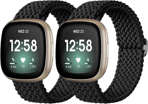 Vista 12 de Paquete de 2 bandas impermeables compatibles con Fitbit Versa 3/Fitbit Versa 4/Fitbit Sense/Sense 2, pulseras deportivas clásicas de repuesto suaves