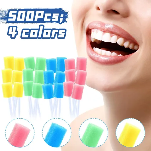 Vista 4 de TrelaCo 500 piezas de hisopos orales a granel desechables para la boca, hisopos de algodón multicolor, esponja, envueltos individualmente