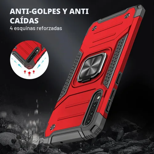 Vista 4 de Dionsibei Funda para Samsung Galaxy A50 A50S A30S grado militar con función atril incorporada, soporte de armadura resistente a prueba de golpes Rojo