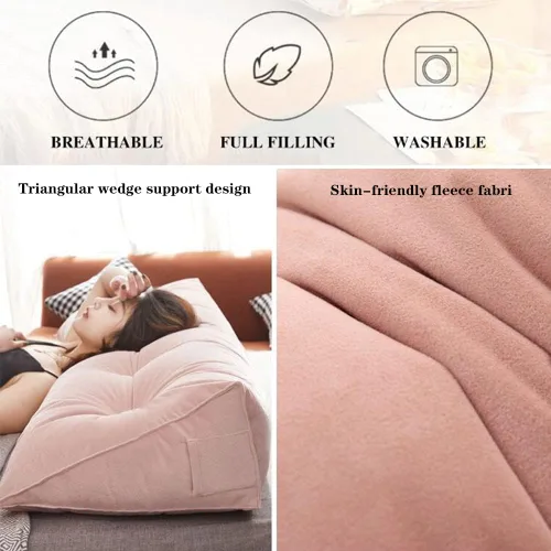 Vista 4 de Almohada de lectura suave para reposo en cama, cojín grande para cabecero, respaldo triangular, almohada de cuña para cuello y soporte lumbar