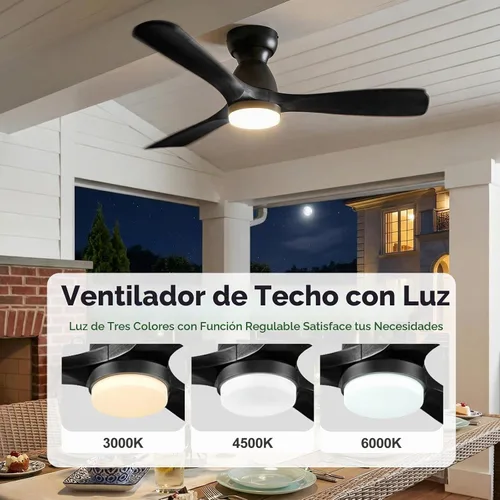 Vista 6 de Ventiladores de techo inteligentes de 52 pulgadas con luces, ventilador de techo de madera de perfil bajo para exteriores, motor de CC silencioso