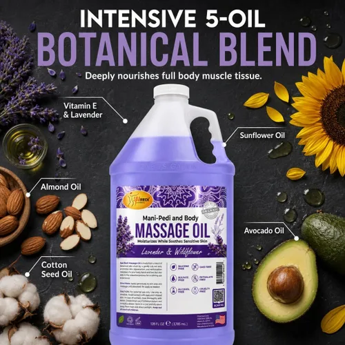 Vista 5 de SPA REDI - Aceite de masaje, flor silvestre de lavanda, pedicura profesional de 128 onzas, manicura, terapia de masaje de cuerpo completo con aceite