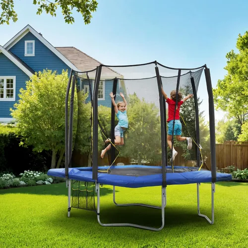 Vista 6 de Exacme Trampolín rectangular de 7 x 10, 8 x 12, 9 x 14 pies, para niños, dobles aberturas de cerramiento, trampolín rectangular pequeño