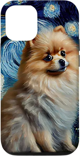 Vista 26 de iPhone 16 Starry Night Famous Painting Style Pomeranian Case