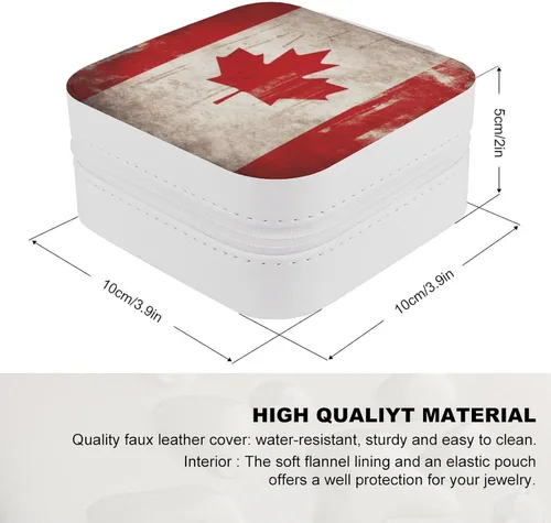 Vista 2 de Retro Canada Flag Jewelry Box for Women PU Leather Jewelry Organizer Storage Case with Zipper Mini Travel Jewelry Case Portable Jewelry Storage Box