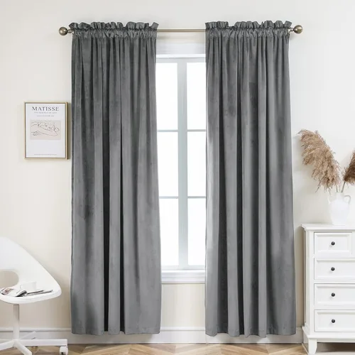 Vista 19 de PLEASANT BOULEVARD Cortinas de terciopelo [2 paneles] elegantes para sala de estar, dormitorio, cuarto de bebé, cortinas para oscurecer la Beige
