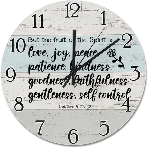 Vista 75 de Reloj de pared con versículo bíblico, con cita religiosa, reloj de madera, texto inspirador cristiano, reloj de madera rústico personalizado