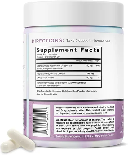 Vista 7 de One Sol Magnesio, 1378 mg Bisglicinato de Magnesio de Doble Fuente para el sueño, la relajación y la recuperación de todo el cuerpo, Alta absorción