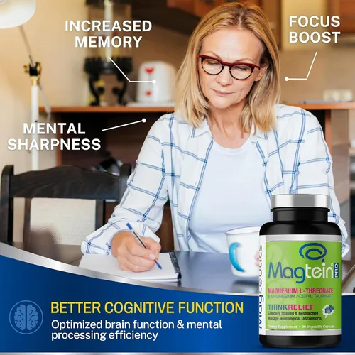 Vista 3 de MagteinPRO - Suplemento de L-treonato de magnesio y mag acetil taurinato, fórmula de memoria, sueño y salud cerebral para hombres y mujeres, apoyo
