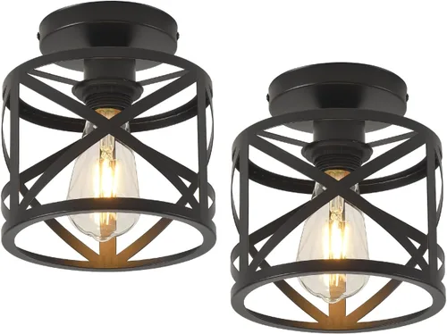 Vista 9 de Lámparas de techo de montaje empotrado, accesorios de iluminación de pasillo negros para techo, rústicas, de granja, con marco de metal negro