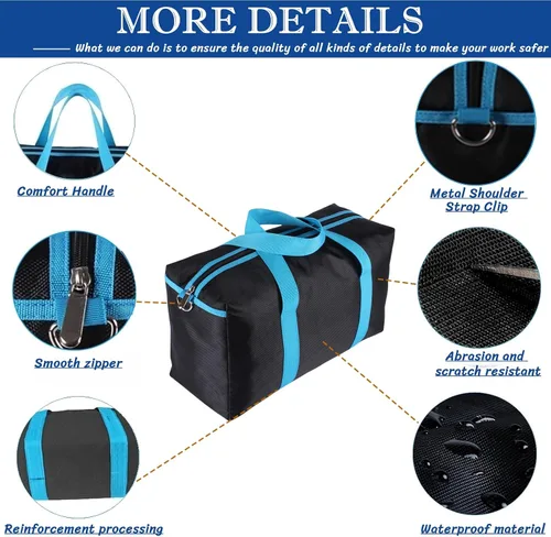 Vista 4 de BLIRITEL Bolsa de herramientas de boca ancha, bolsa de herramientas resistente para hombres, bolsa de herramientas de alta capacidad