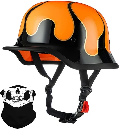 Vista 8 de Medio casco de motocicleta alemana vintage, aprobado por DOT, para adultos, hombres y mujeres, casco retro abierto, con hebilla ajustable