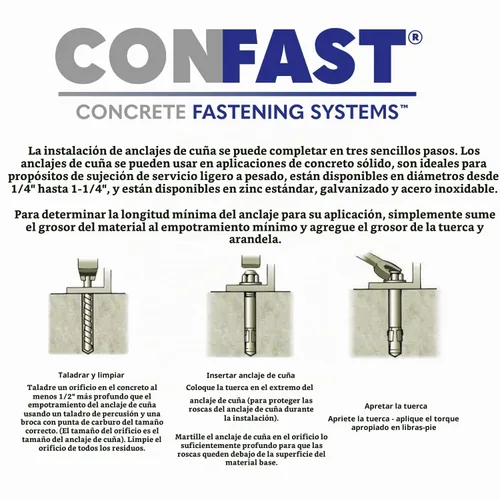 Vista 6 de CONFAST Anclaje de cuña de 1/2" x 3-3/4" chapado en zinc (caja de 25)