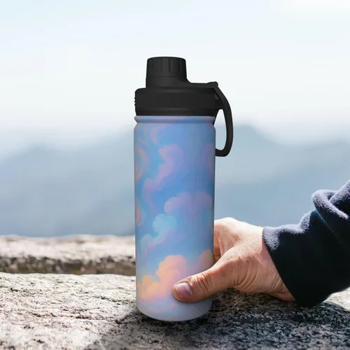 Vista 8 de Colorful Clouds Printed Insulated Water Bottle, 18oz Stainless Steel Funny Travel Mug, Leakproof Hot & Cold for Sports, Gym, Hiking