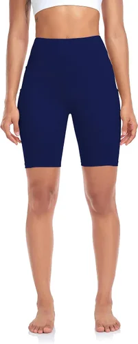 Vista 5 de SEEMLY Pantalones cortos de entrenamiento de cintura alta con bolsillos Pantalones cortos de yoga transpirables de 5 a 8 pulgadas para gimnasio