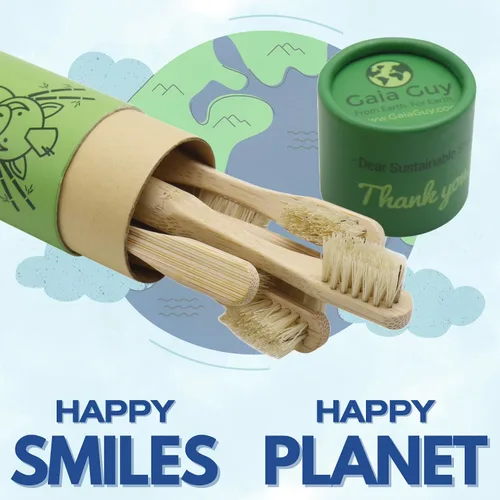 Vista 4 de Gaia Guy Cepillo de dientes de bambú de cerdas naturales para niños (sin nailon, solo pelo de jabalí), cepillos de dientes de bambú y cerdas