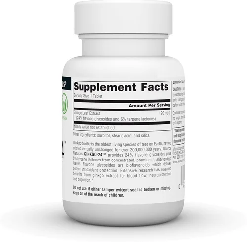 Vista 3 de Source Naturals Ginkgo-24 - Extracto de planta de ginkgo biloba, 120 mg - 60 tabletas