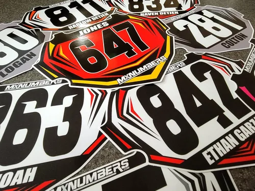 Vista 8 de MxNumbers Placa de caja BMX personalizada inserto, gráficos de carreras multicolor, fase 2 Junior y Senior