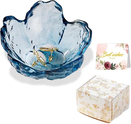 Vista 11 de Regalos para mujeres, plato para baratijas con flores, plato para joyería de vidrio rosa, soporte para anillos, bandeja de joyería, decoración