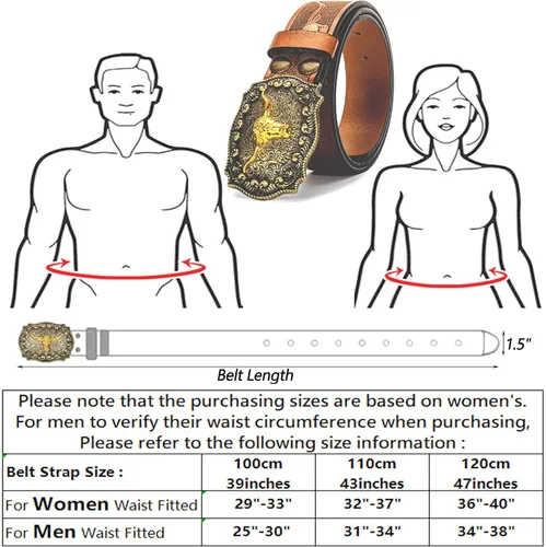 Vista 6 de Rodeo Western-Longhorn-Bull Cowboy-Belt para mujeres y hombres, cinturón de piel sintética con relieve floral para jeans
