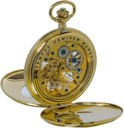 Vista 4 de Reloj de bolsillo vintage con cadena de Rapport - Reloj de bolsillo clásico Oxford Half Hunter con esfera esqueleto